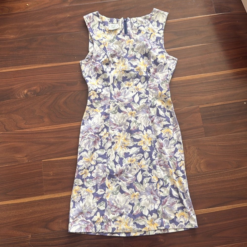 Laura Ashley Sheath Dress Blue Green Scoop Neck Midi